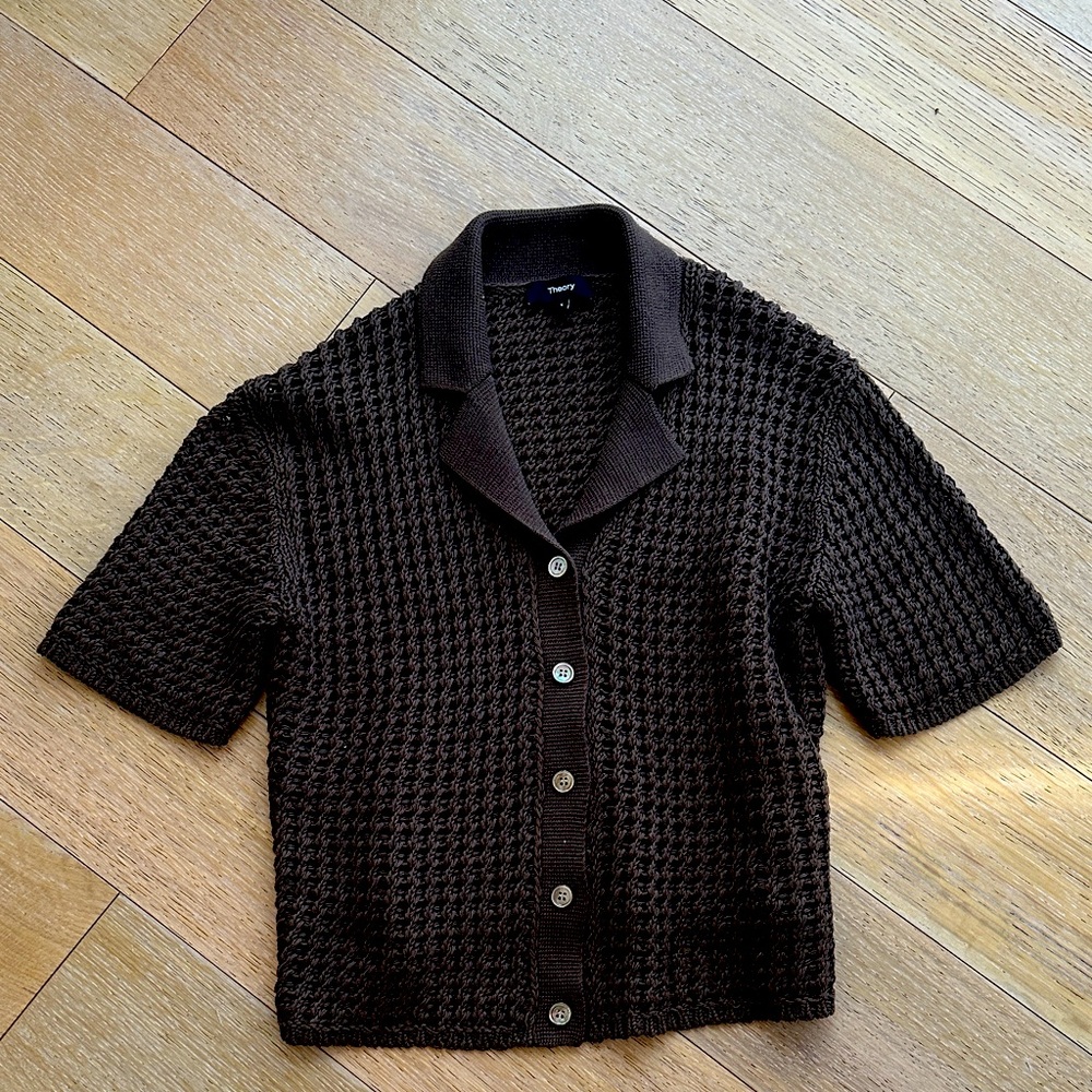 Theory Brown Open Weave Knit Top